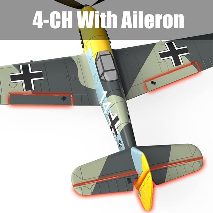 Remote Control Airplane for Adults BF109 4 Channel RC Plane with 6-Axis Gyro Aerobatic WW2 Warbird Park Flyer Gift