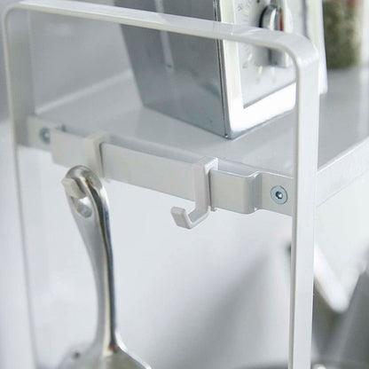 Yamazaki Industries 5150 Horizontal Stove Rack, 2 Tiers, White, Approx. W 20.1 x D 5.5 x H 15.7 inches (51 x 14 x 40 cm), Tower, Gap Storage, Condiment Rack, Holds Pots and Oils, Hooks