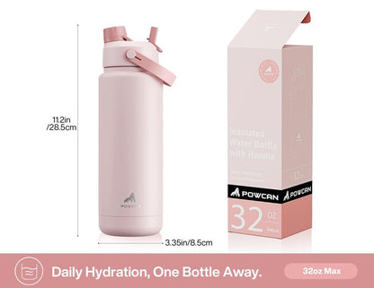 POWCAN 40 oz Insulated Water Bottle with 2-in-1 Straw and Spout Lid, Keep Cold 24H, Leak-Proof, BPA-Free, Double Wall Stainless Steel Water Bottle for Sports, Gym, Travel, Gift, Holiday (Rosy Bouquet)