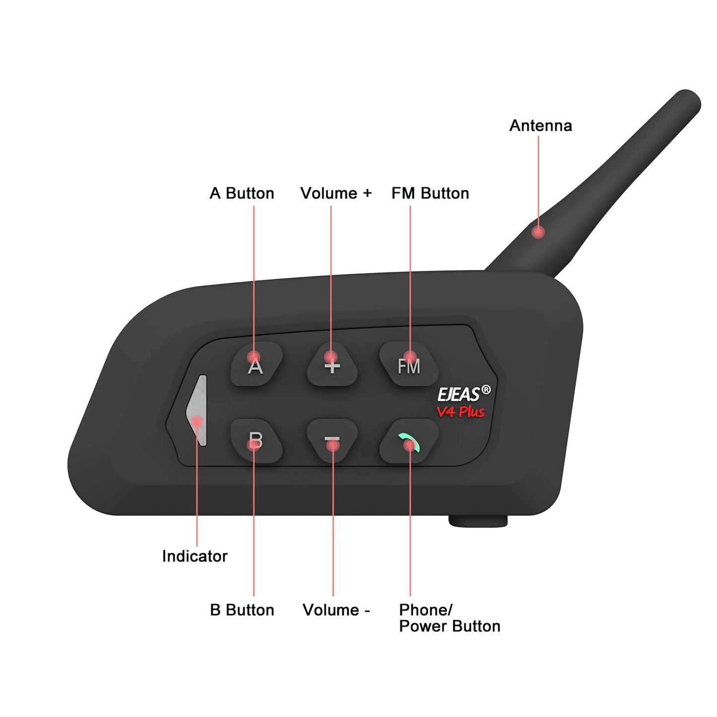 GaiRen V4 Plus Motorcycle Bluetooth Helmet Intercom Headset, 4 Rides Group Communication System for Motorcycling Soccer Referees Skiing ATV/Off Road (4 Pack)