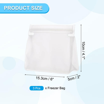 PATIKIL 8.7"x2"x5.3" Reusable Freezer Bag, 3 Pcs Leakproof Zip Food Storage Stand Up Bags Fridge Snack Vegetable Fruit Ice Container for Long-Lasting Freshness, Black