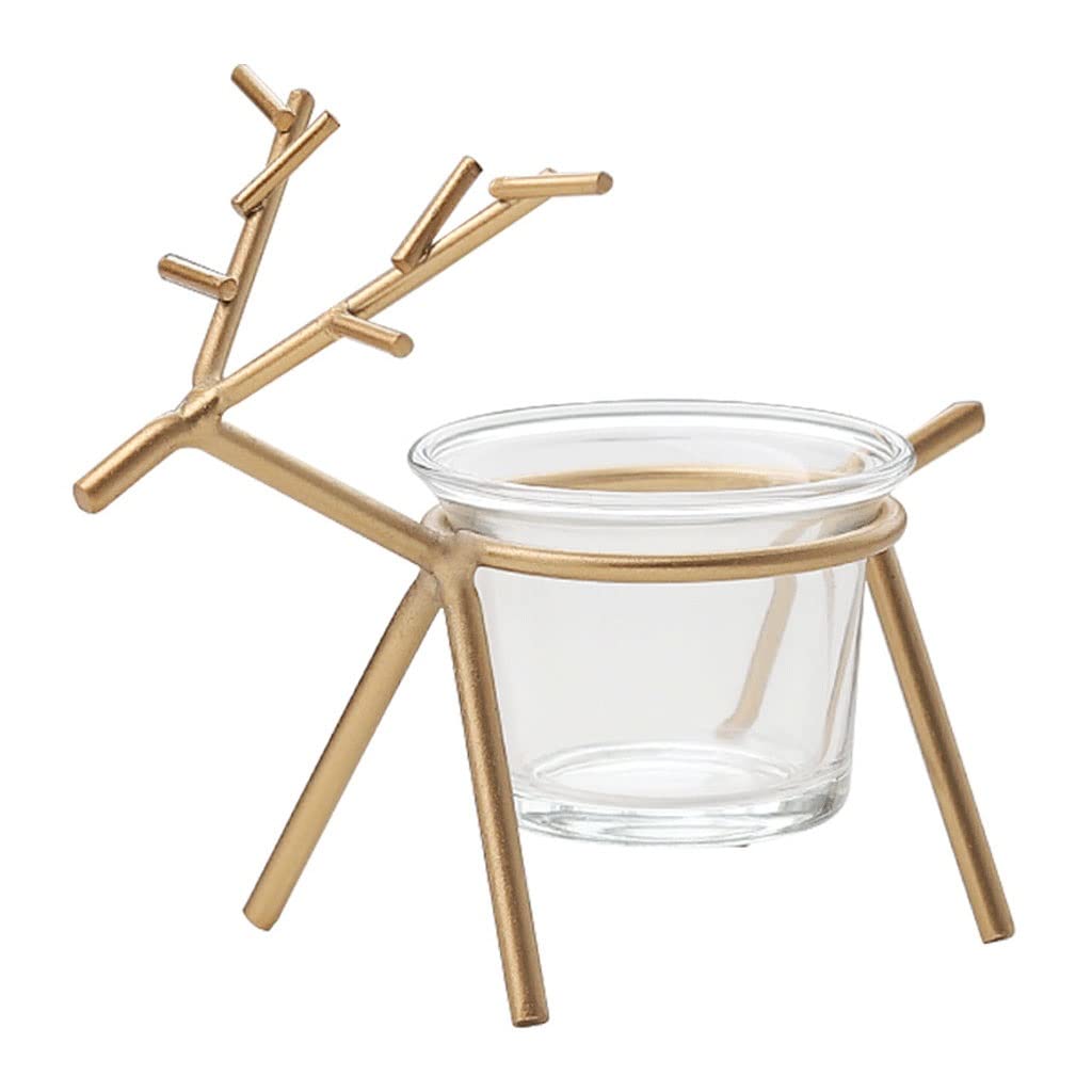 UNNS Candlestick Holder Modern Wrought Iron Fawn Candlestick Glass Candlestick Ornament Suitable for Dinner Living Room Kitchen Dining Room Candle Holders (Color : A)