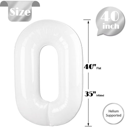 White Number 0 Balloon 40 Inch, 0 Balloon Number for 10th 20th 30th 40th 50th 60th Birthday Decorations, White Party Supplies