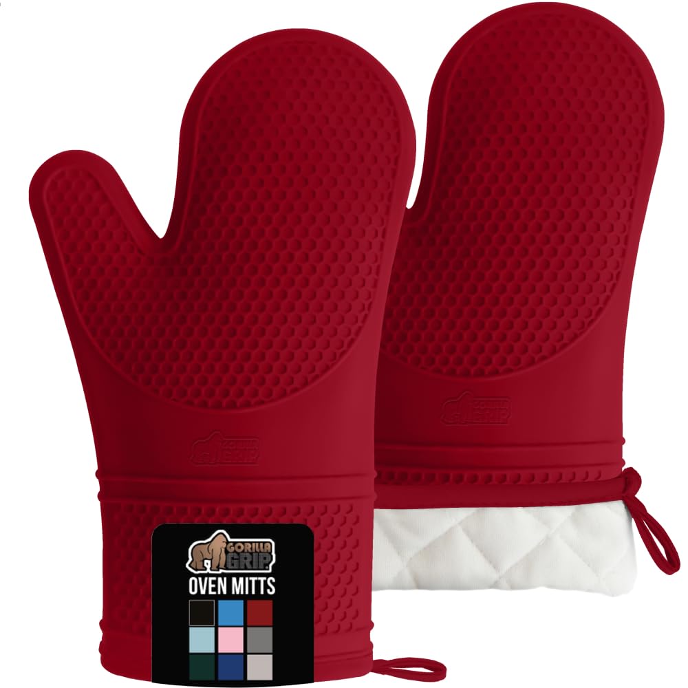 GORILLA GRIP BPA-Free Soft Silicone Oven Mitts and Pot Holders Sets, Heat Resistant Waterproof Cooking Gloves, Thick Cotton Lining, Flexible Gripping for Baking Grilling, Kitchen Trivets, Turquoise