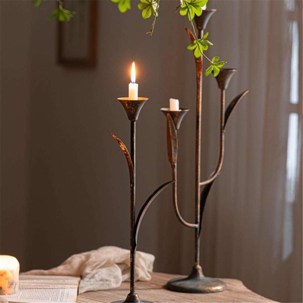 YUHUAWF Candle Holderss Retro Old Wrought Iron Candlestick Ornaments for Coffee Shops, Hotels, Dining Tables Decorative Candlestick(Small)
