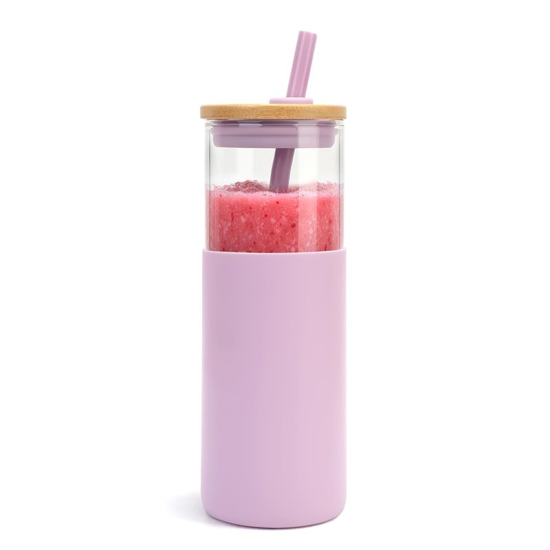 Tronco 24 oz Glass Tumbler with Lids and Straw, Reusable Iced Coffee Cup & Smoothie Cup with Bamboo Lid, Silicone Sleeve, Dishwasher Safe, BPA-Free Borosilicate Glass, 1 Pack