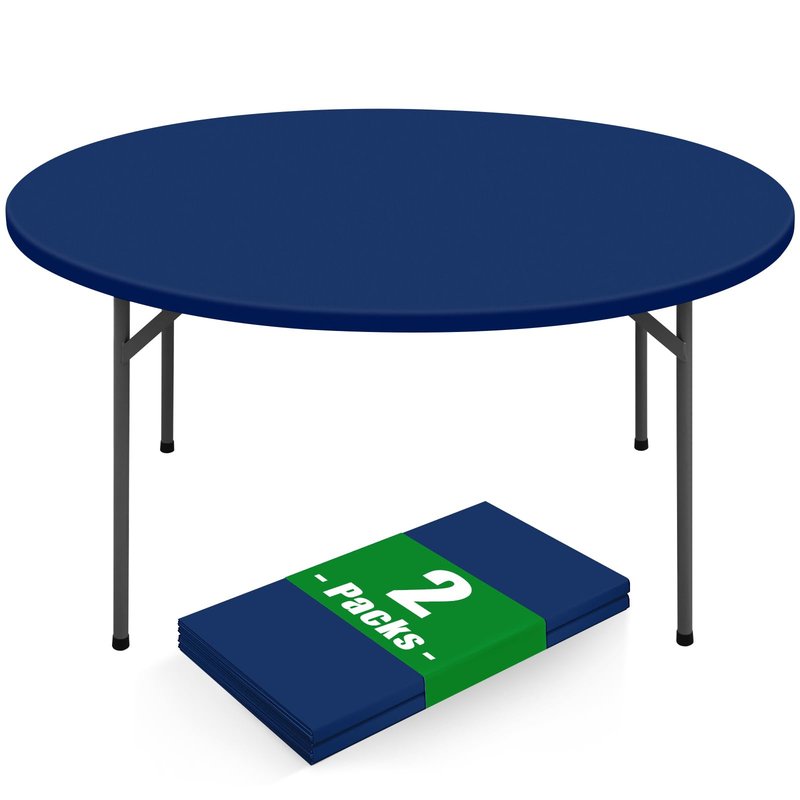 Moosfor Round Spandex Tablecloth 2 Pack, Elastic Fitted Waterproof Tablecloths for 36"-44" Tables, Stretch Washable Picnic Table Cover for Camping, Dining, Indoor and Outdoor, Navy