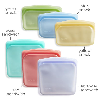 Stasher Premium Silicone Reusable Food Storage Bags, 2-Pack, Clear, Multi-Use Food Storage Bags, Lunch Bag, Travel Containers, BPA Free, Leak-free, Dishwasher-Safe, Eco-friendly
