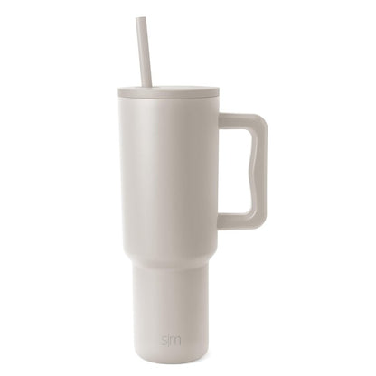 Simple Modern 40 oz Trek Tumbler with Handle and Straw Lid | Cup Holder Friendly Insulated Stainless Steel Travel Mug | Almond Birch