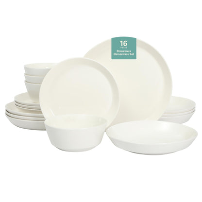 Gibson Home Summer Shades 16 Piece Plates and Bowls Dishes Service for 4 Porcelain Dinnerware Set - White