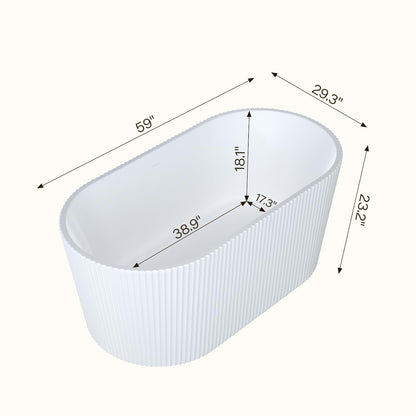 Garvee 59" Acrylic Freestanding Bathtub, Modern Soaking Tub with Matte Drain and Black Overflow, Stripe White, Deep Ergonomic Design, Double-Walled Insulation, cUPC Certified Bath Tub