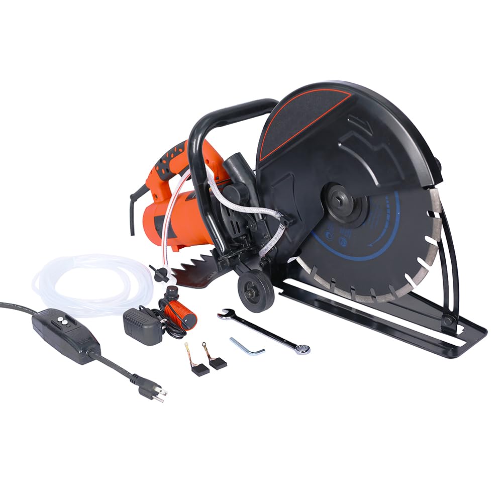 14 Inch Electric Cutter Portable Circular Concrete Saw Blade Cut Off Saw Power Angle Cutter Wet/Dry Concrete Saw Cutter Guide Roller with Water Line Attachment For Granite Porcelain Wood Stone