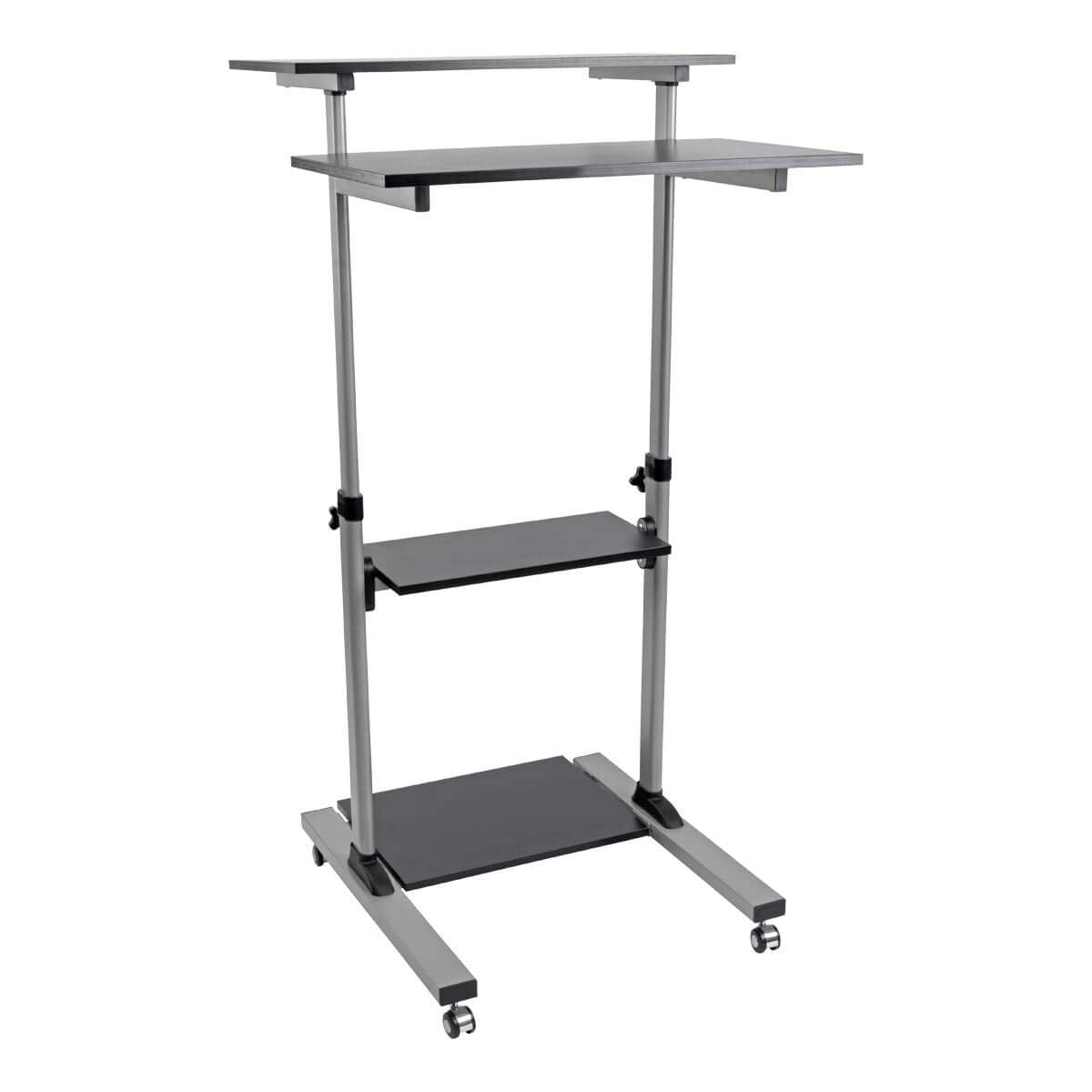 TRIPP LITE Mobile Sit Stand Desk, Height Adjustable Small Rolling Laptop Cart Workstation Workspace, 4 Shelf Storage, Home Office & School, 5-Year Warranty (WWSSRC)