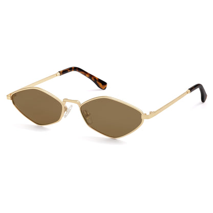 SOJOS Retro Small Polarized Sunglasses Womens Mens Vintage Narrow Irregular Shades UV400 SJ1233 with Gold/Brown Lens