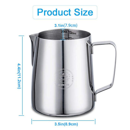Milk Frothing Pitcher 20oz,Espresso Steaming Pitchers 600ml,Espresso Machine Accessories,Milk Frother cup 20 Oz, Coffee Cappuccino Latte Art,Stainless Steel Jug Cup with Decorating Art Pen