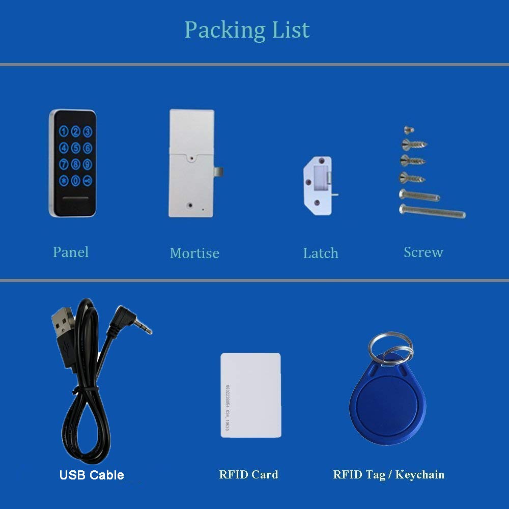 RFID Lock Electronic Cabinet Locks, Digital Touch Keypad, Password Entry and Card/FOB Entry, Keyless Door Knob