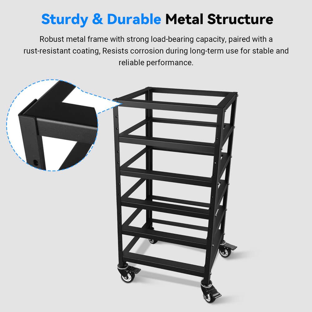 SUNGOLDPOWER 3U Server Rack 5-Layer for Stackable 48V 100AH Rack Lithium Batteries, Open Ventilation Design with Wheels, for Solar System and Energy Storage