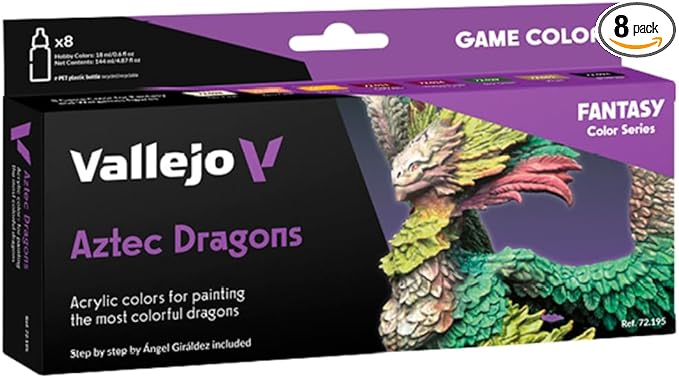 Vallejo - Aztec Dragons Acrylic Paint Set | Game Color | Fantasy Color Series Miniature Model Kit for a High Pigment Matte Finish | 8 Bottles x 18 ml. (0.60 fl.oz)