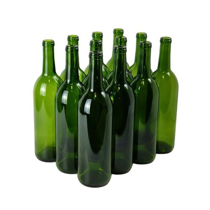 FastRack W5 750ml Green Wine Bottles (Pack of 12), Empty Bordeaux Liquor Bottles for Drinks, 12 per Case - NO CORKS INCLUDED