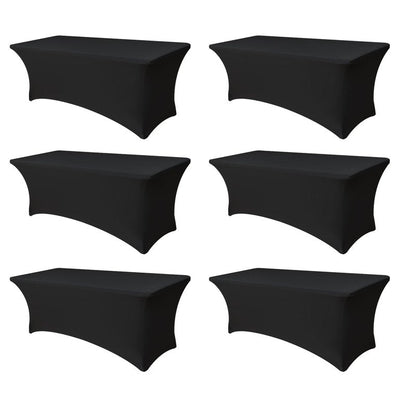 Enjoyidea Spandex Table Cover for 6 foot Rectangle Tables-6 Pack Fitted Stretch Black Tablecloth-Elastic 6ft Folding Tablecloths for Party, Vendor Booth Display, Banquet Buffet Event, Craft Trade Show