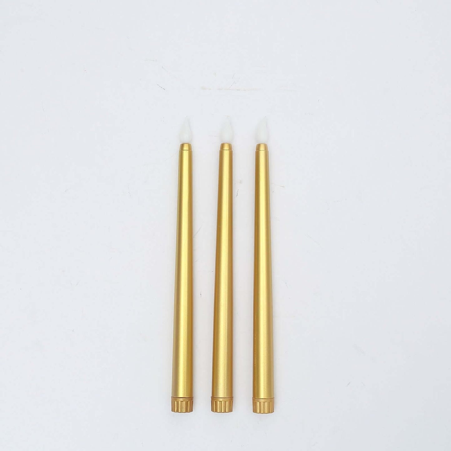 Efavormart Set of 3 | 11" Gold Flickering Flameless LED Taper Candles, Battery Operated Warm Glow Fake Candles for Wedding Centerpieces & Holiday Table Decor