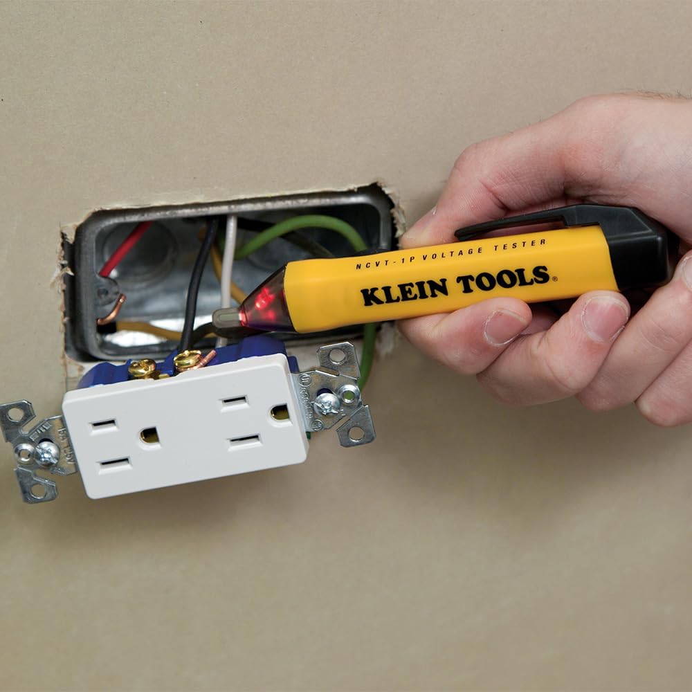 Klein Tools NCVT1P Voltage Tester, Non-Contact Low Voltage Tester Pen, 50V to 1000V AC, Audible and Flashing LED Alarms, Pocket Clip