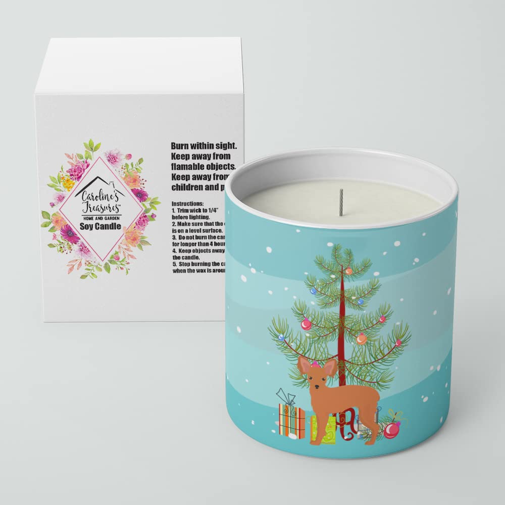 Caroline's Treasures CK3484CDL Russkiy Toy or Russian Toy Terrier Christmas Tree 10 oz Decorative Soy Candle Nature Soy Wax Essential Oil Home Decor Ideal for Bedroom Kitchen Bath Office Gift, 10 oz