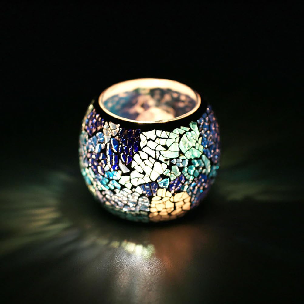Mosaic Glass Votive Candle Holder, Handmade Tea Light Holder Romantic Candlestick for Vase Pen Holder Romantic Valentine Centerpiece Candle Holder Wedding Party Table Decorations (Blue)