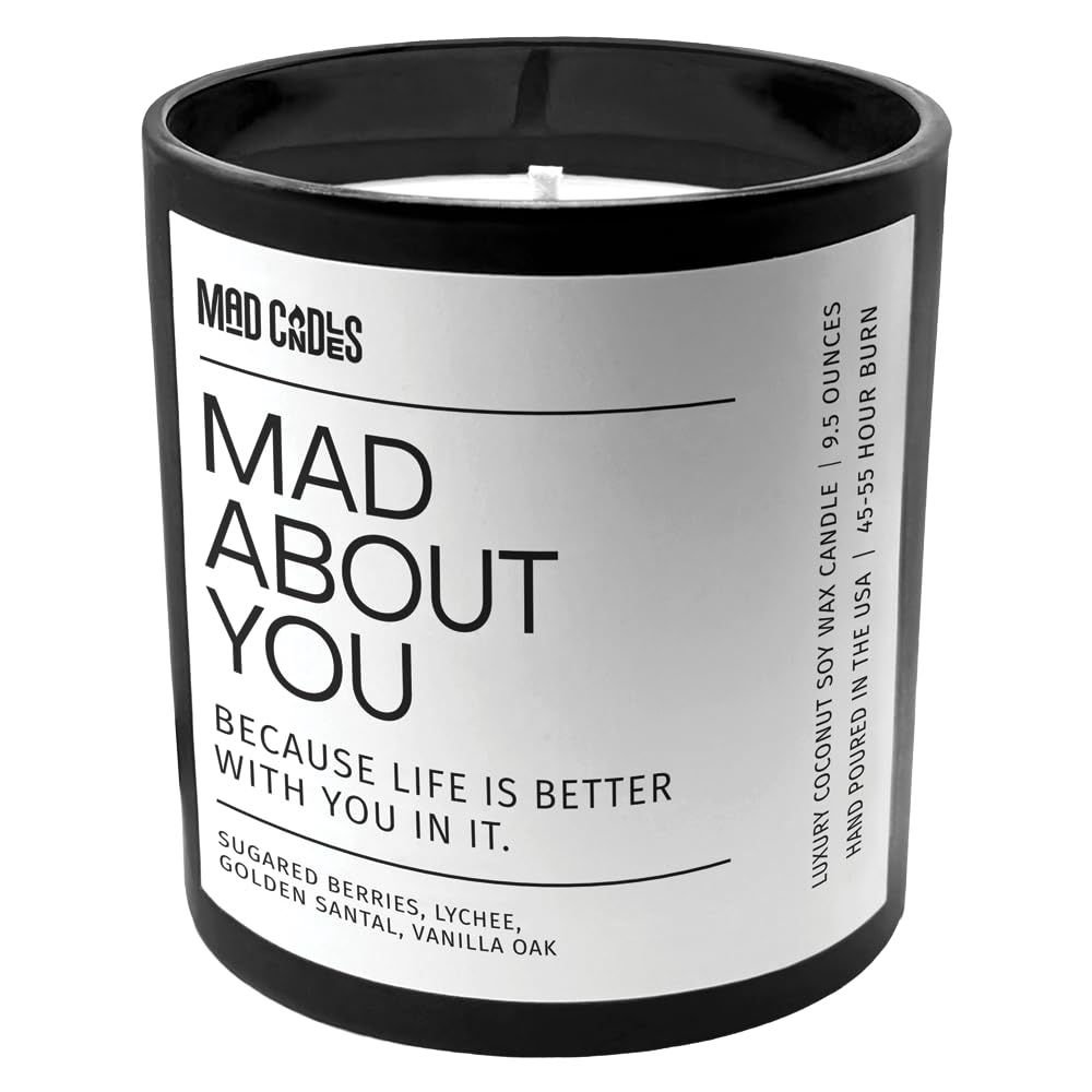 Mad Candles – Mad About You | Luxury Scented Candle for Bedroom & Living Room Décor | 9.5oz Coconut Soy Wax | Non Toxic | Long Burn Candle Jar for Home Fragrance & Valentine's Day Gift