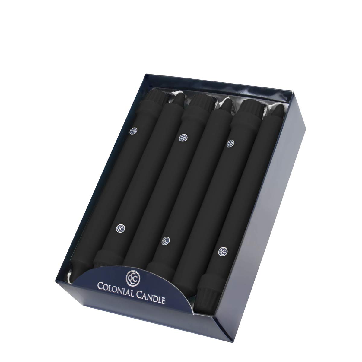 Colonial Candle Unscented Taper Candle, Classic Collection, Black, 8 In, Pack of 12 - Up to 6 Hours Burn