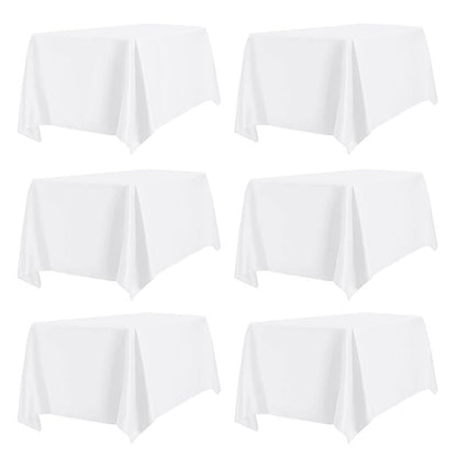 PureFit 6 Pack Rectangle White Table Cloths 60 x 102 Inch for 6Ft Tables, Stain and Wrinkle Resistant Table Linens for Home Use, Wedding, Party, Banquet and Camping