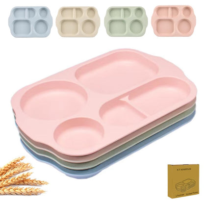 PUPOPIK 12 Inch Divided Plates4 PCS - Reusable Unbreakable Wheat Straw Plates, Dinnerware Lunch Tray Plates Tableware for Kitchen, Picky Eaters, Campers and Portion Control (Blush)
