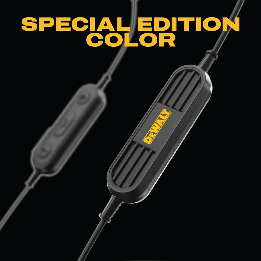 DEWALT Heavy Duty Neckband Bluetooth Earbuds, Wireless Bluetooth 5.2 Headphones w/Microphone, Lightweight Comfort, IP56 Waterproof, Deep Bass Strong Beat, 20H Playtime, Jobsite Behind-Neck Earphones
