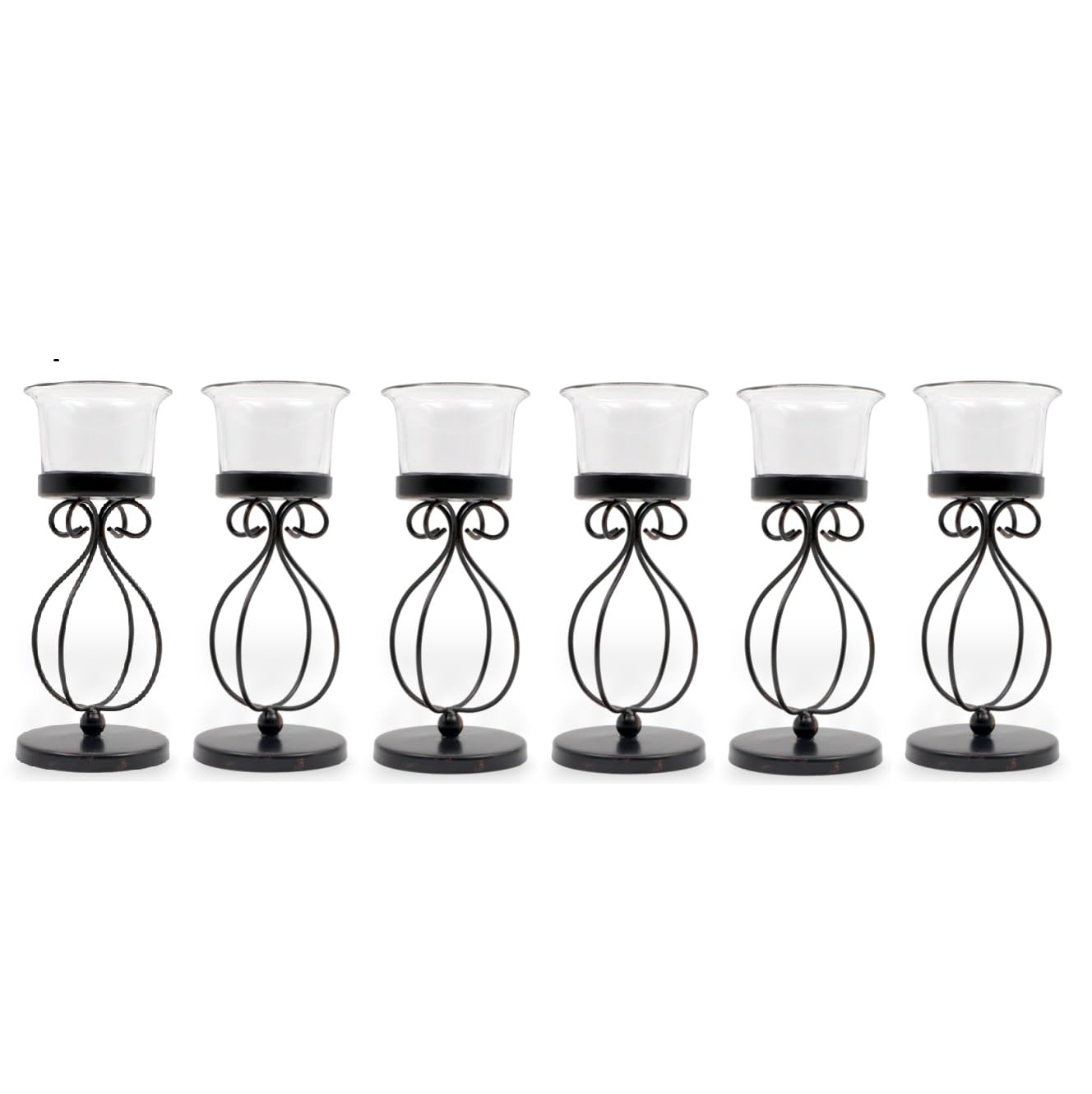 Hosley Bulk Buy Set of 6 Metal & Glass Tea Light Candle Holders for Home Decor, Lighting, Wedding, Parties, Gifting, LED Tea Light Gardens