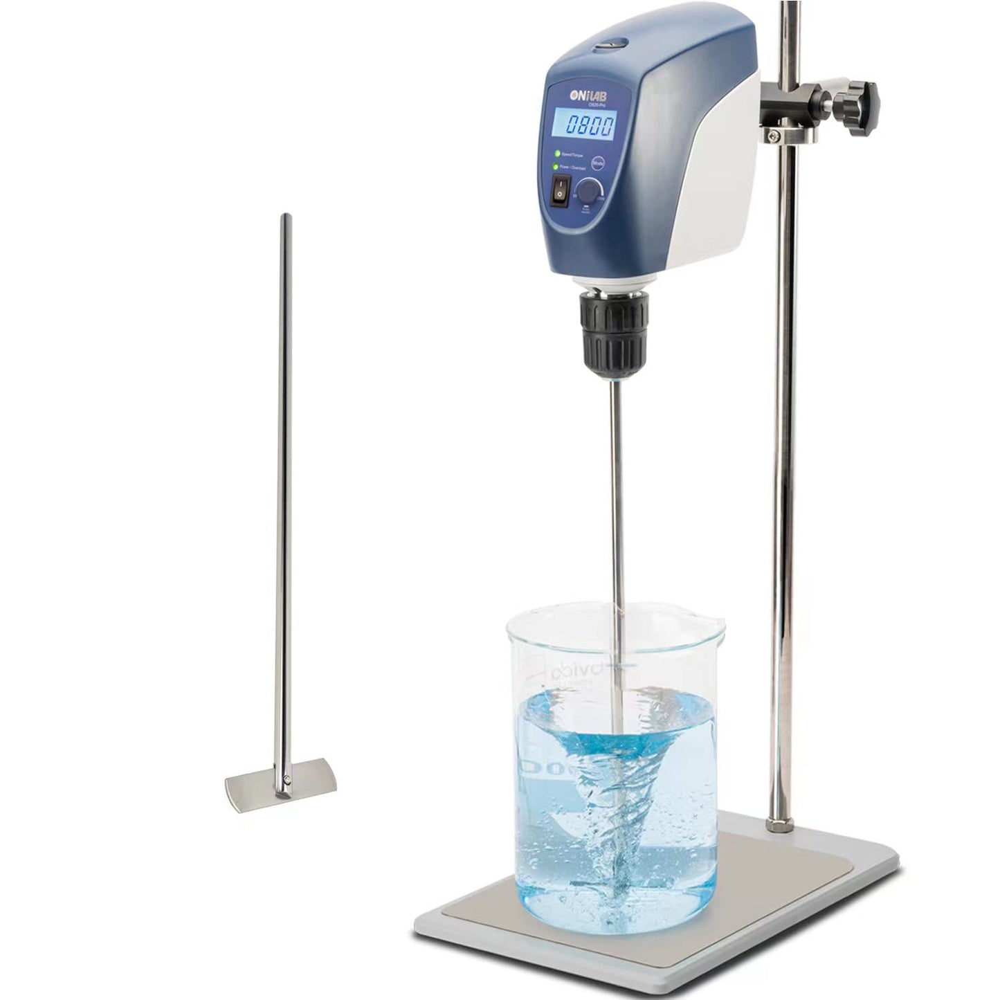 ONiLAB Electric Overhead Stirrer, LCD Digital Overhead Stirrer Mixer with Stirring Rod and Stand，Powerful 20L ，10000 mPas ， 50~2200RPM （Stand Included), Dark Blue