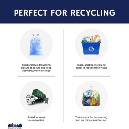 Plasticplace Custom Fit Trash Bags, Compatible with simplehuman Code H (200 Count) Tinted Blue Drawstring Garbage Liners 8-9 Gallon / 30-35 Liters, 18.5" x 28"