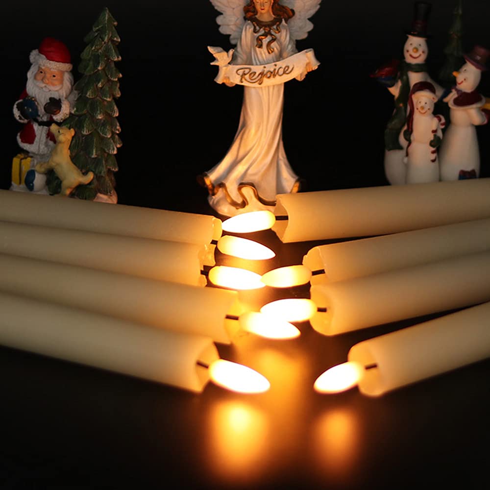 Wondise Flickering Taper Candles with Timer and Remote, 9 Inch Battery Operated 3D Wick Real Wax Ivory Candles for Wedding Party Christmas Decoration, Set of 6(D0.8 x H9.6 Inch)