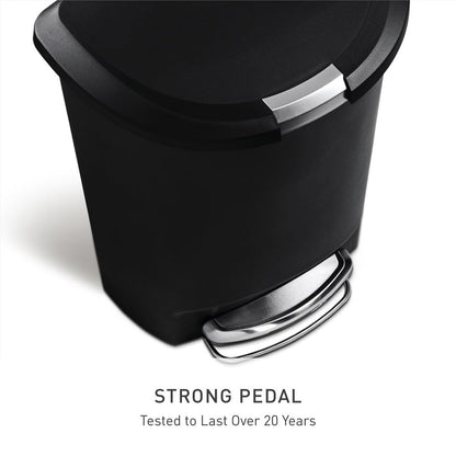 simplehuman 50 Liter / 13 Gallon Semi-Round Kitchen Step Trash Can with Secure Slide Lock, Black Plastic