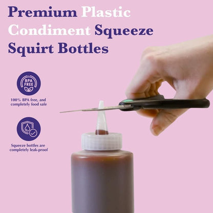 Bellemain 6-Pack Condiment Squeeze Bottles for Sauces - Includes Funnel, Erasable Marker & Reusable Labels, Perfect for Salad Dressings, Liquids, and Ketchup, Durable Plastic 16 oz Bottles