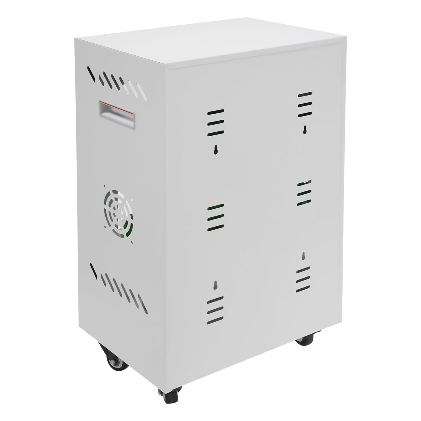 30 Device Charging Station, Mobile Charging Cart for Phones with Tempered Glass Door Rolling Phone Charging Cabinet with Cable Management Slot for Classroom Office (White)