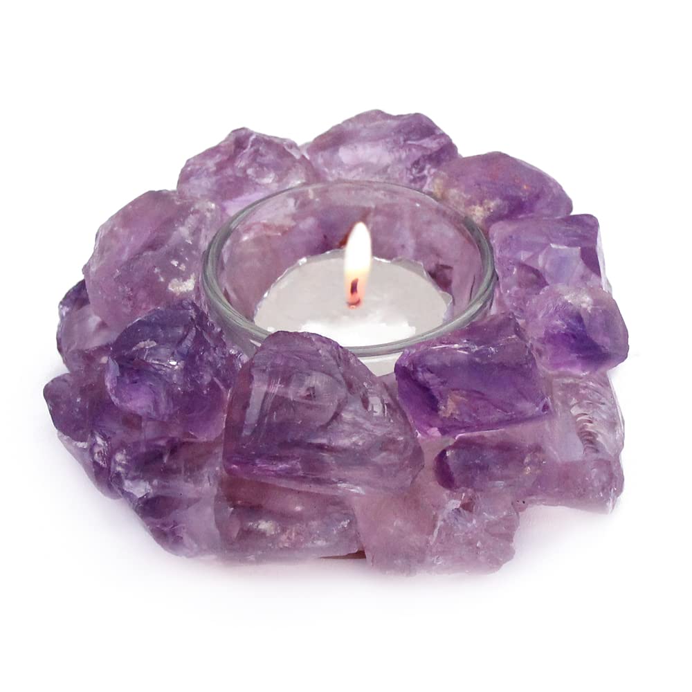 Natural Amethyst Rough Stone Votive Candle Holder Tealight Quartz Crystal Healing Gemstone Tealight Holder Home Decor Reiki Stone