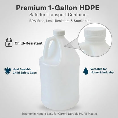 1-Gallon HDPE Plastic Jugs, Water Jug With Child-Safe Lids–BPA-Free,Leakproof, Stackable Containers,1 Gallon Water Bottle For Fermentation,Brewing,Storage,Detergent Mixing & Industrial Use (1-Pack)