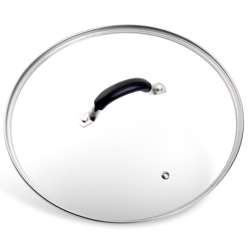 12 Inch Tempered Glass Lid for Lodge 12" Cast Iron Skillets & 7QT Dutch Ovens - Pre-Assembled Riveted Handle with Heat-Resistant Silicone Cover,Steam Vent Hole Design