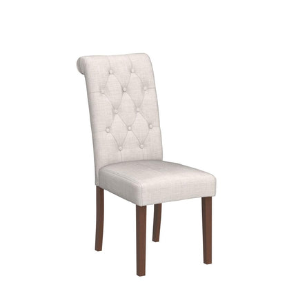 COLAMY Button Tufted Dining Chairs Set of 6, Accent Parsons Diner Chair Upholstered Fabric Dining Room Chairs Stylish Kitchen Chairs with Solid Wood Legs and Padded Seat - Dark Beige