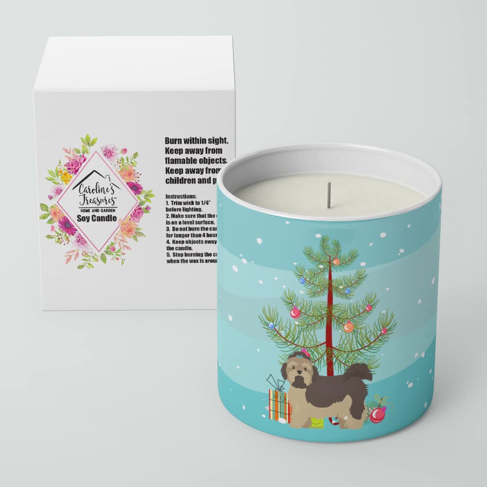 Caroline's Treasures CK3483CDL Russian Tsvetnaya Bolonka Lap Dog Christmas Tree 10 oz Decorative Soy Candle Nature Soy Wax Essential Oil Home Decor Ideal for Bedroom Kitchen Bath Office Gift, 10 oz