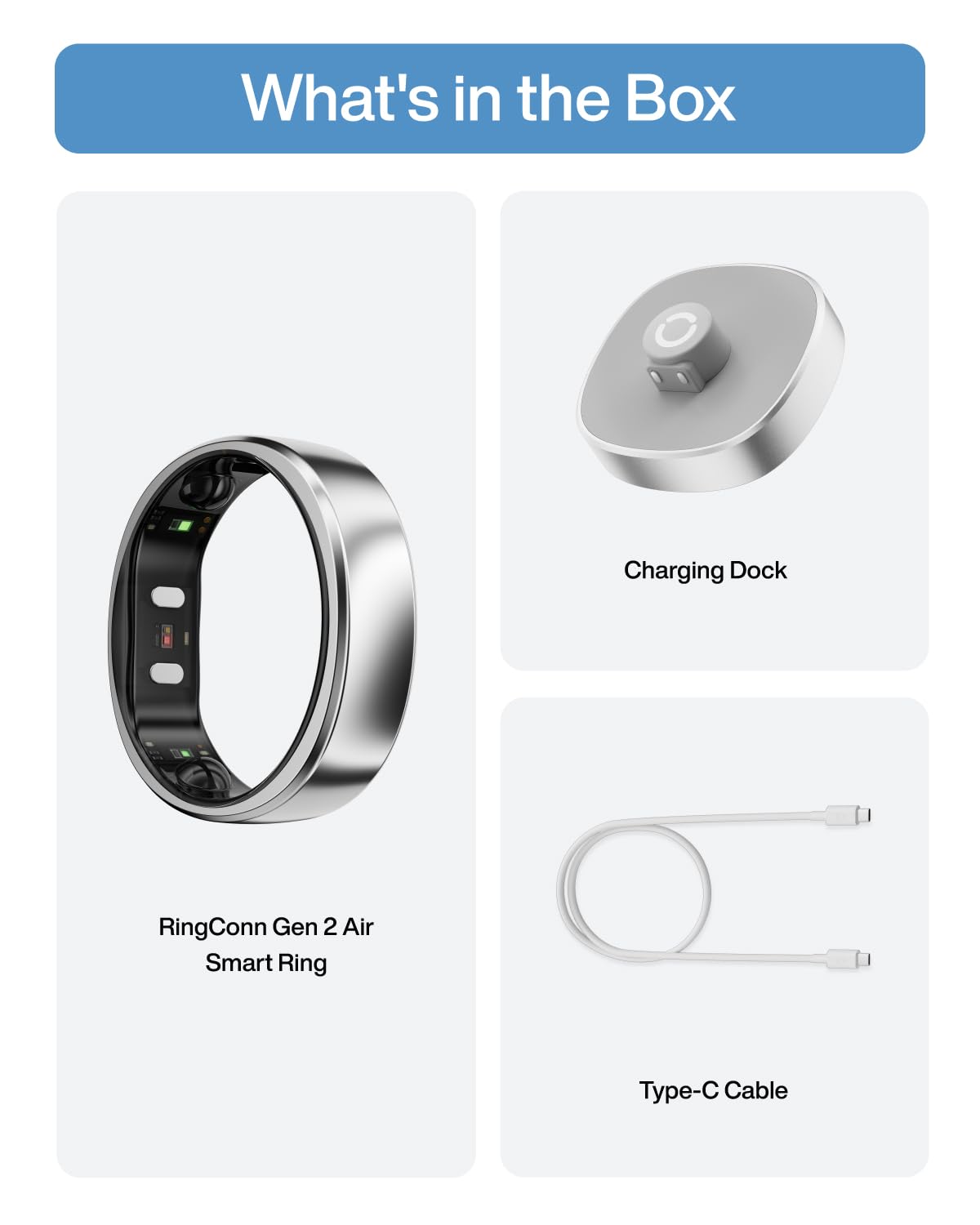 RingConn Gen 2 Air, Ultra-Thin AI Smart Ring, 10-Day Battery Life, Fitness/Sleep/Stress/HR Tracker for Women&Men, No App Fee for Standard Features, iOS & Android Compatible (Size 7, Galaxy Sliver)