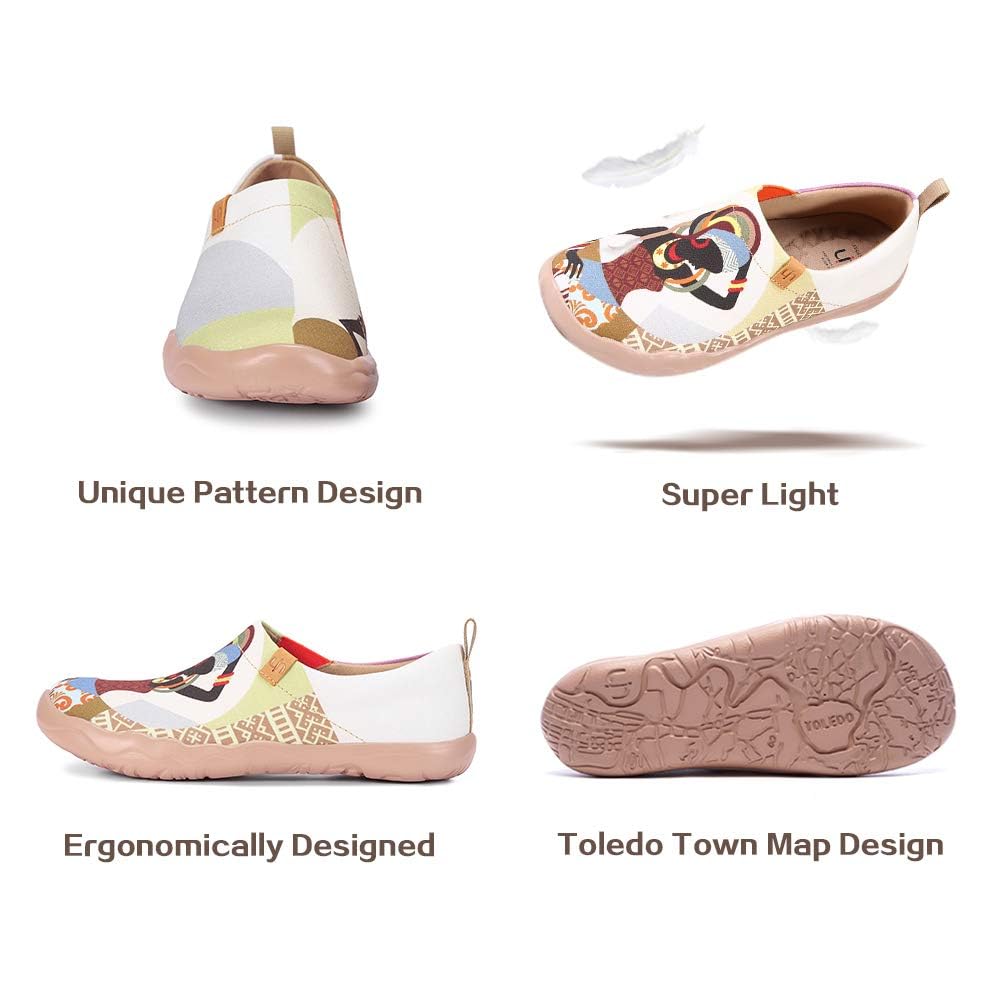 UIN Women's Walking Travel Shoes Slip On Canvas Casual Loafers Lightweight Art Painted Flats Comfort Fashion Sneaker (African Beauty 7)