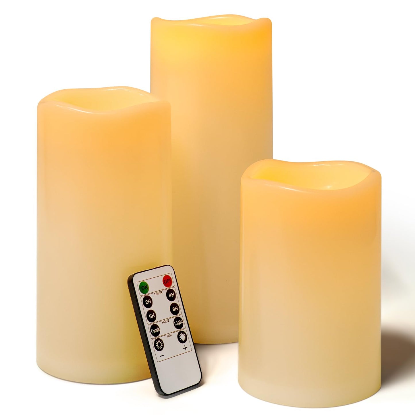 Lumeavetra 6" 8" 10" x 4" Large Waterproof Outdoor Flameless Candles Battery Operated LED Pillar Candles for Indoor Outdoor Lanterns, Ivory, Long Lasting, Set of 3