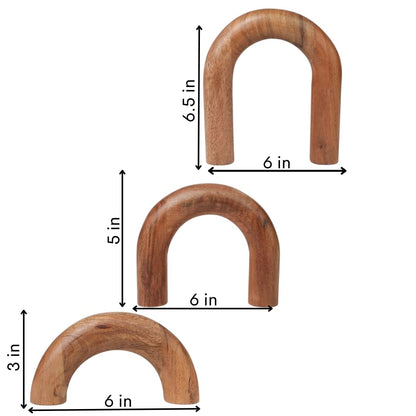 Homebia Designs Decorative Acacia Wood Arch Decor Set of 3 - Large - 6.5 Inch, Medium - 5 Inch, Small - 3 Inch - Natural