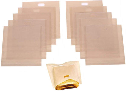 Non-Stick Reusable Toaster Bags (Set of 10) Various Sizes, Create Grilled Cheese Sandwiches in Toaster, Microwave Oven or Grill, Pizza Panini & Garlic Bread